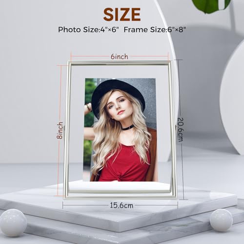 AhaGo Silver Floating Frame (6"x8", Vertical), For Picture 5x7, 4x6, 3x5, Small Desktop Photo Frame, Classy Gift For Festival, Wedding, Home or Office Décor - Image 2