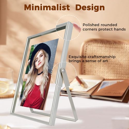 AhaGo Silver Floating Frame (6"x8", Vertical), For Picture 5x7, 4x6, 3x5, Small Desktop Photo Frame, Classy Gift For Festival, Wedding, Home or Office Décor - Image 3