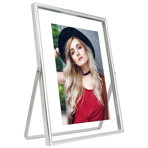 AhaGo Silver Floating Frame (6"x8", Vertical), For Picture 5x7, 4x6, 3x5, Small Desktop Photo Frame, Classy Gift For Festival, Wedding, Home or Office Décor - Image 1