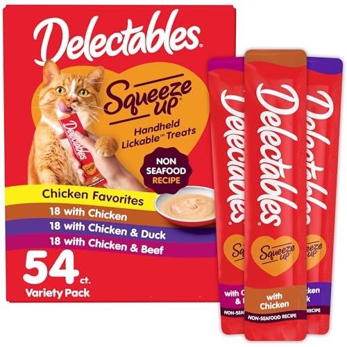 Hartz Delectables Squeeze Up Non-Seafood Variety Pack, Creamy Squeezable Puree, Lickable Wet Cat Treats, Grain Free, No Added Fillers, No By-Products, No Added Preservatives, 0.5 Ounces Tube, 54 Tubes Total - Image 1
