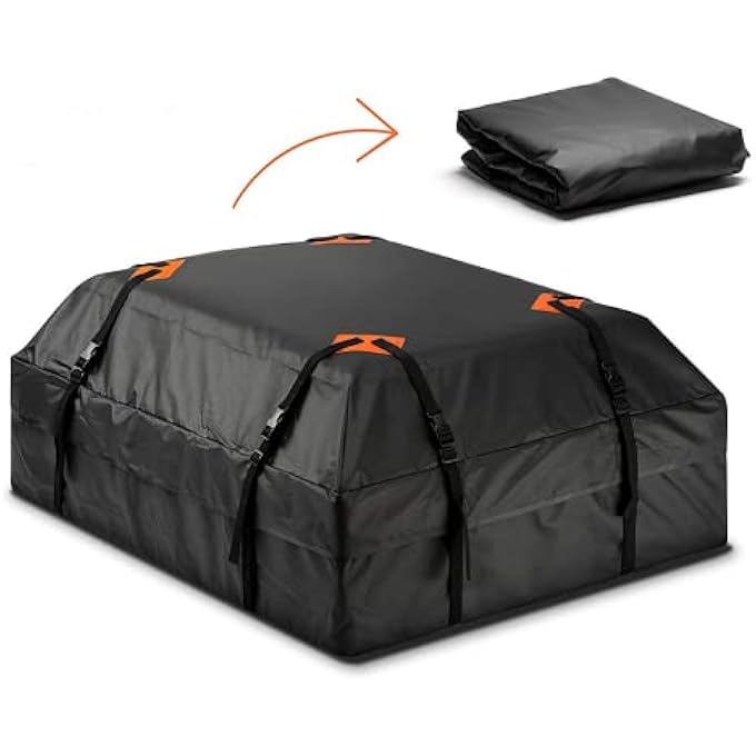 rayihni حقيبة سقف السيارة للسفر حاملة البضائع على السقف قابلة للطي، مقاومة للماء، مقاومة للاهتراء ومقاومة للزلازل. 15 مكعب (أسود) - Image 1