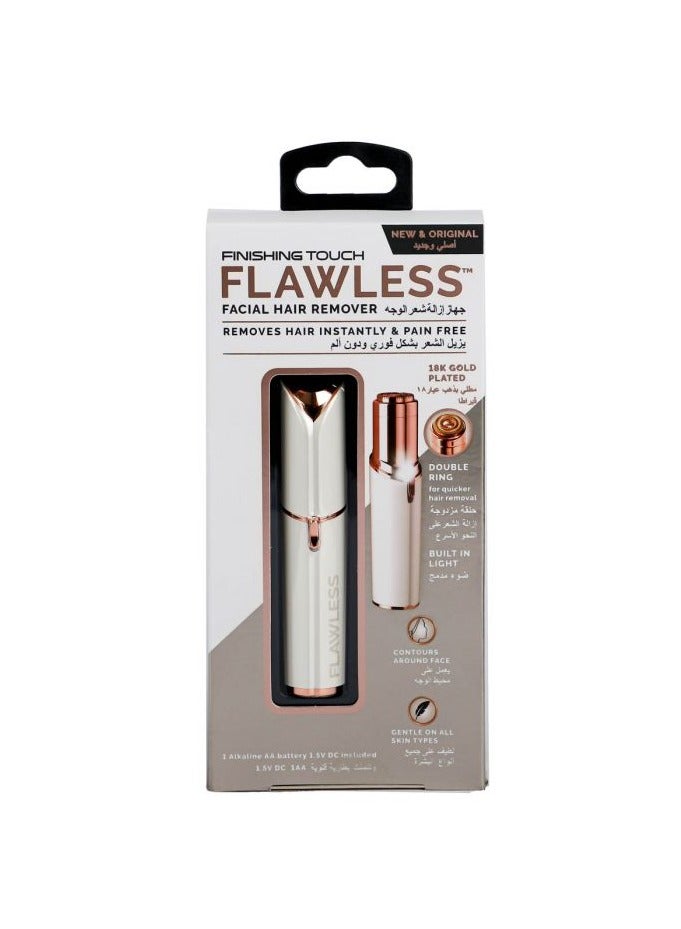 Flawless Facial Hair Remover, Removes Hair Instantly & Pain Free, Built In Light, Double Ring Plated With 18k Gold, - Image 1