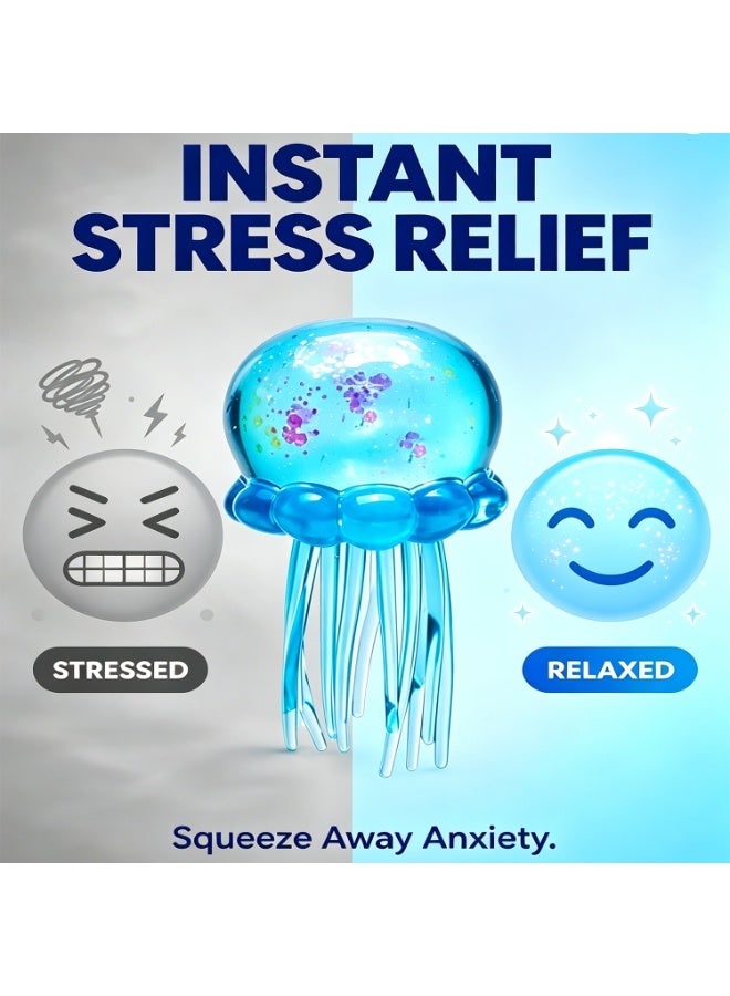Jelly Squish Blue Jellyfish Fidget Toy - Super Solid Squish Stress Relief Sensory Squeeze Toy for Kids & Adults, Anti-Anxiety ADHD Focus Desk Toy（BLUE） - Image 2