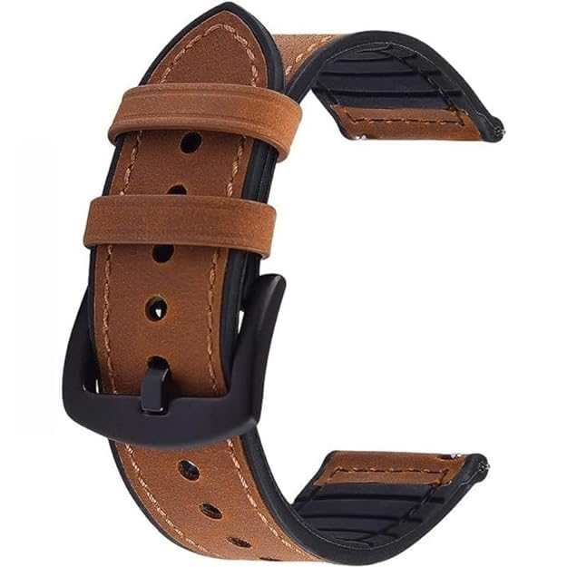 GadgetBite 20mm Vegan Leather Smartwatch Strap with Metal Buckle - Stylish and Durable Band Compatibility with Amazfit GTS 2 Mini, Amazfit Bip/Bip U/Pro/Lite Compatible All 20MM Watches (Brown) - Image 1