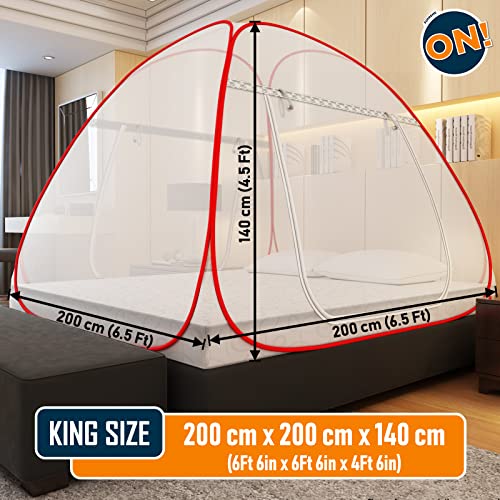 KOLAR Supreme On Double Bed Mosquito Net, King-Size (6.5 Feet X 6.5 Feet) Premium Machardani with 30 Pair of Stars, Strong and Durable, 30 GSM, Tent Type, Foldable, Corrosion Resistant(King Bed, Red) - Image 3