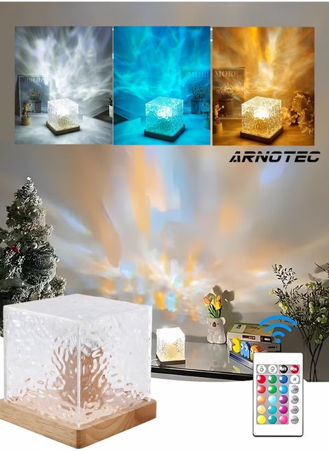 Water Ripple Ambient Light Night Lamp｜360° Adjustable Glow｜16-Color RGB Mood Lighting｜Remote Control｜30 Brightness Modes｜Warm Light Dimming｜Dynamic Water Wave Effect｜Type-C Charging｜Bedroom Living Room Table Decoration｜Valentine’s Day Birthday Gift