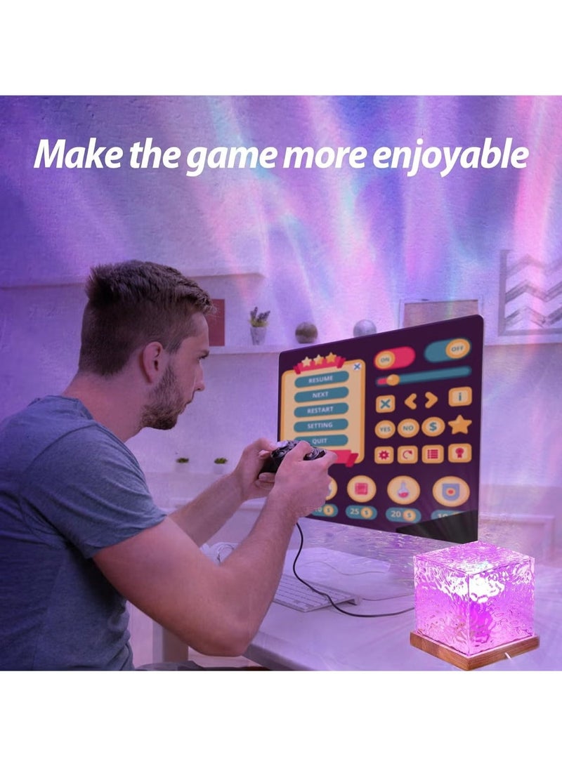 ARNOTEC ضوء محيطي بتأثير تموجات الماء 16 لون RGB مصباح توهج قابل للتعديل 360° مع جهاز تحكم عن بعد وشحن Type-C – مصباح ليلي بقاعدة خشبية لغرفة النوم، غرفة المعيشة والهدايا - Image 4