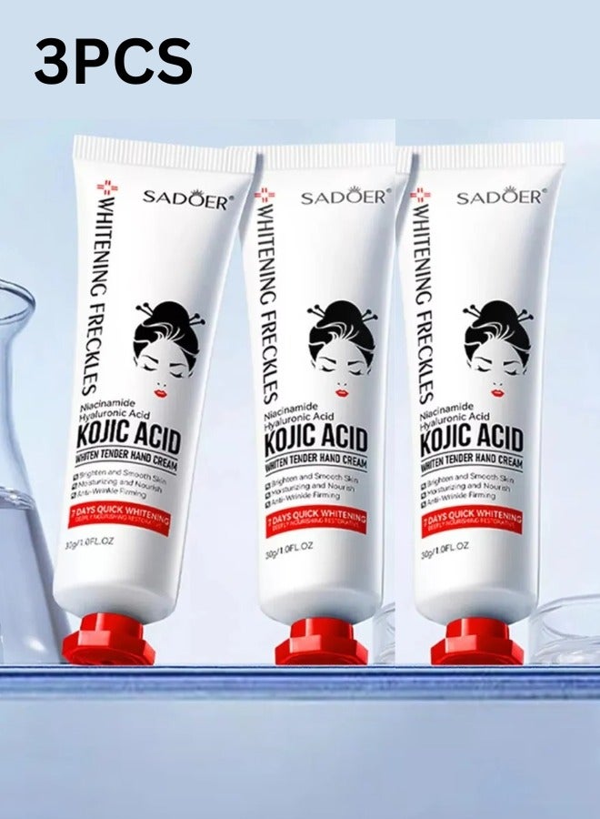 SADOER Pack of 3 Kojic Acid Hand Cream 30g Each for Dry Skin Brightening Anti Dark Spots Deep Moisturizing Nourishing Hands  - Image 1