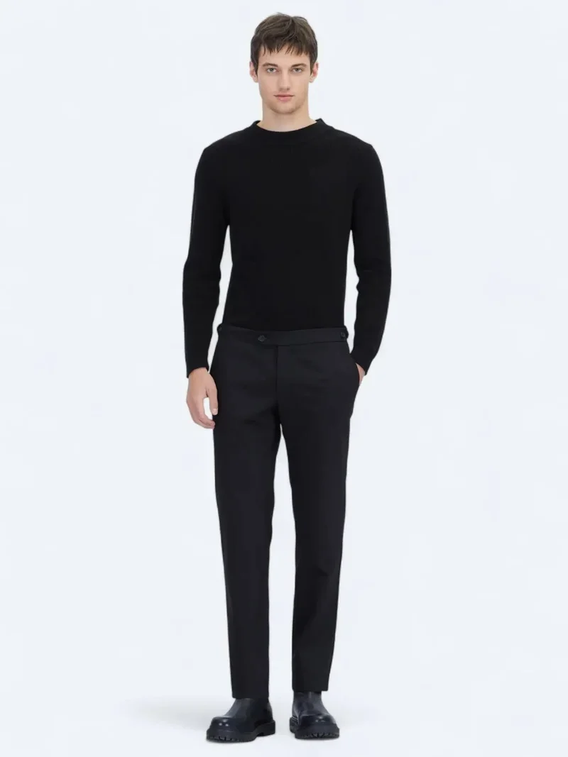 Kip Black Weaving Regular Fit Smart Casual Cotton Blended Trousers