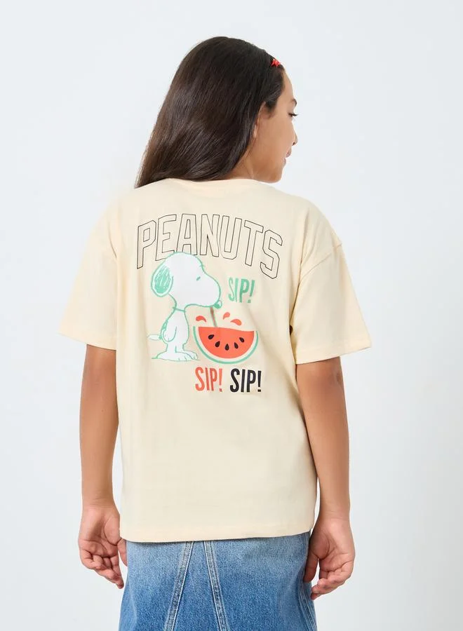 Styli Styli Girls Beige Snoopy Graphic Oversized T-Shirt
