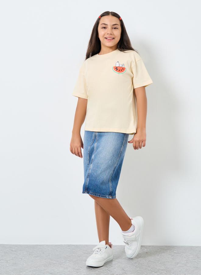 Styli Girls Beige Snoopy Graphic Oversized T-Shirt - Image 3