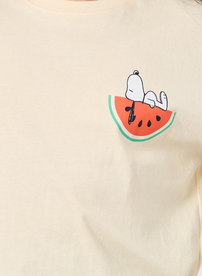 Styli Girls Beige Snoopy Graphic Oversized T-Shirt - Image 4