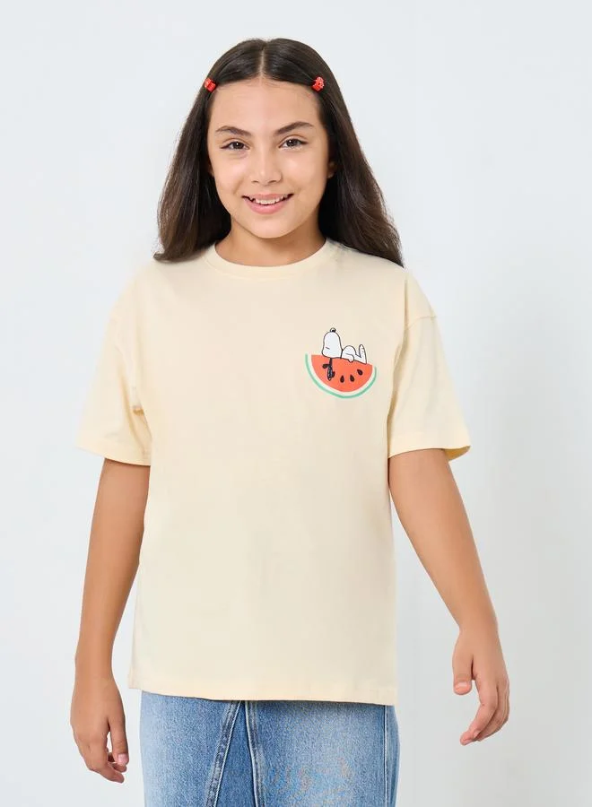 Styli Styli Girls Beige Snoopy Graphic Oversized T-Shirt