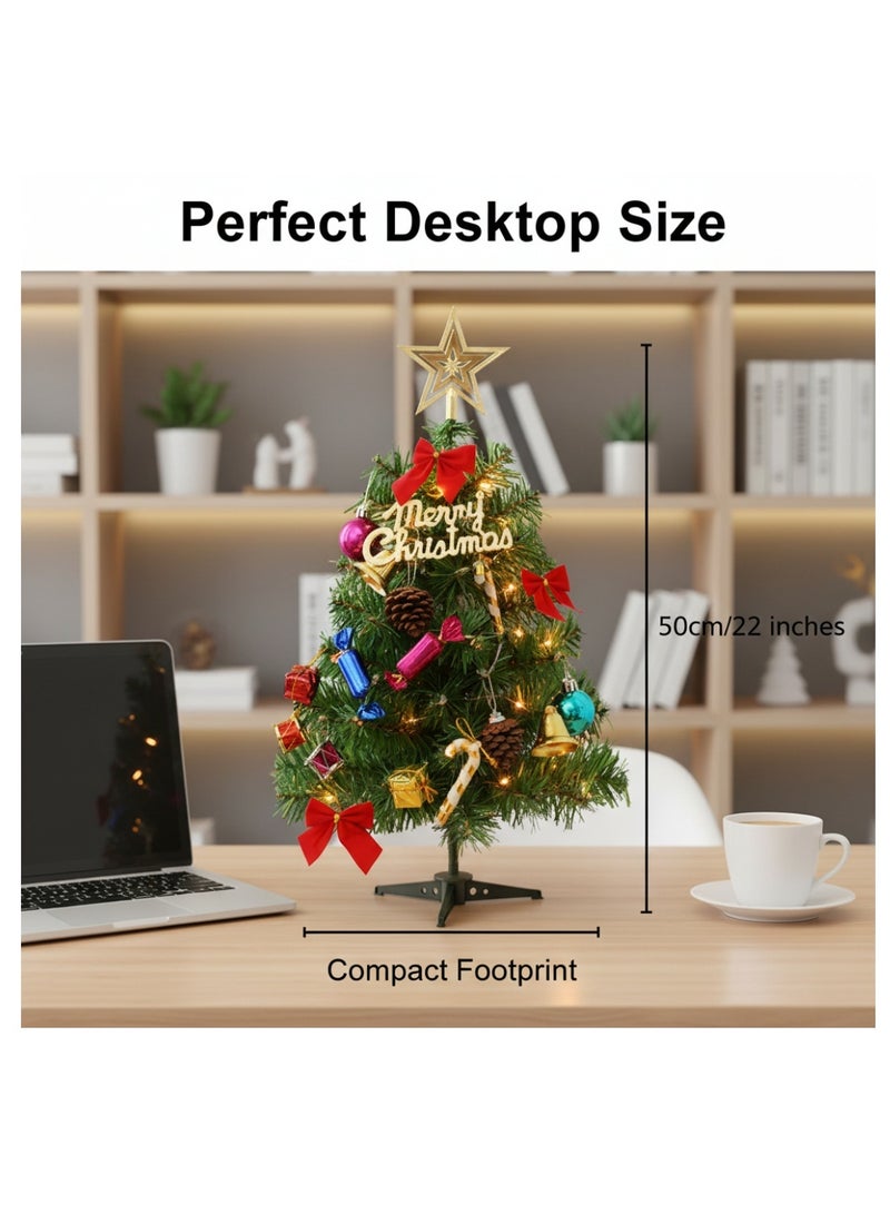 كوول تشيك 20 بوصة/50 سم شجرة عيد الميلاد السطحية، شجرة عيد الميلاد الصغيرة الاصطناعية مع أضواء سلسلة الصمام والزخارف الداخلية ديكور لعيد الميلاد - Image 5