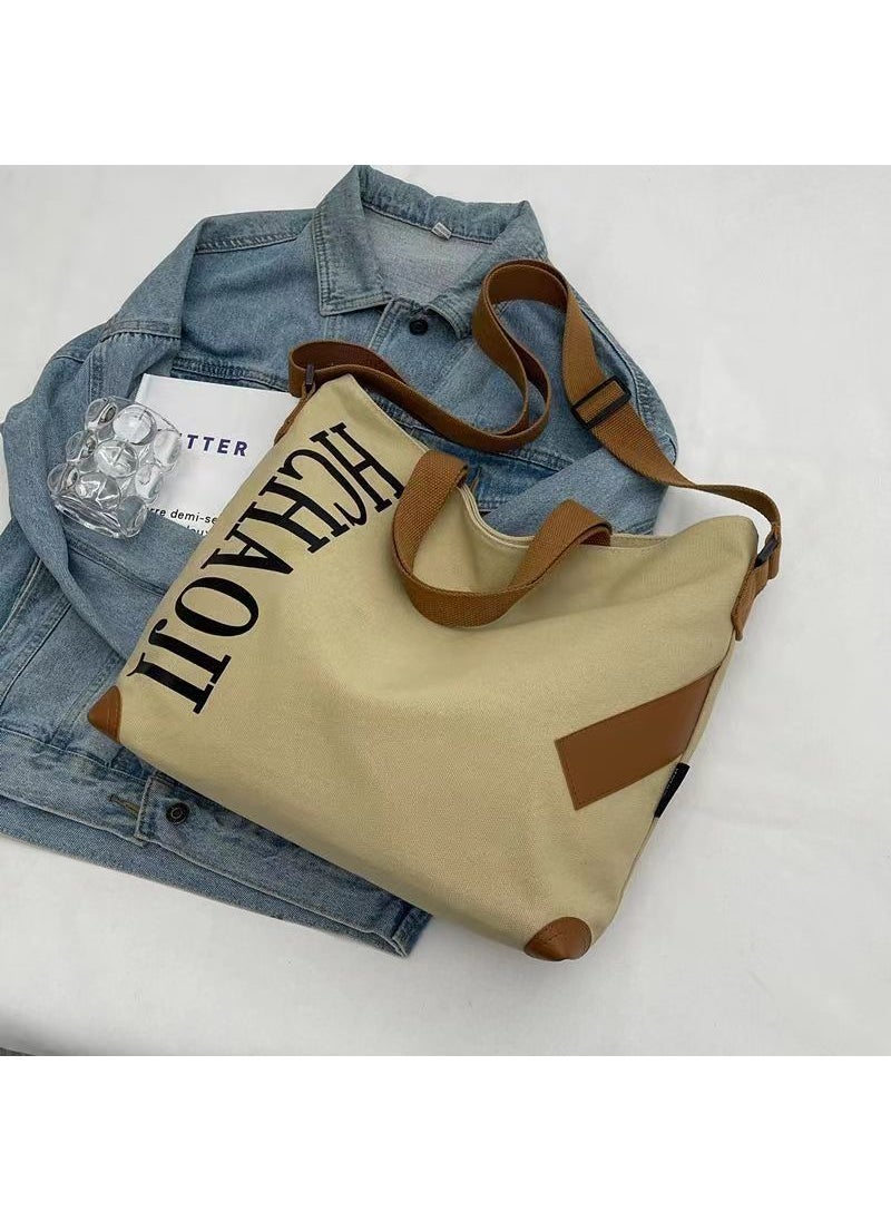 Generic Japanese Canvas Tote Bag Casual Large Capacity Ao khaki without pendants 