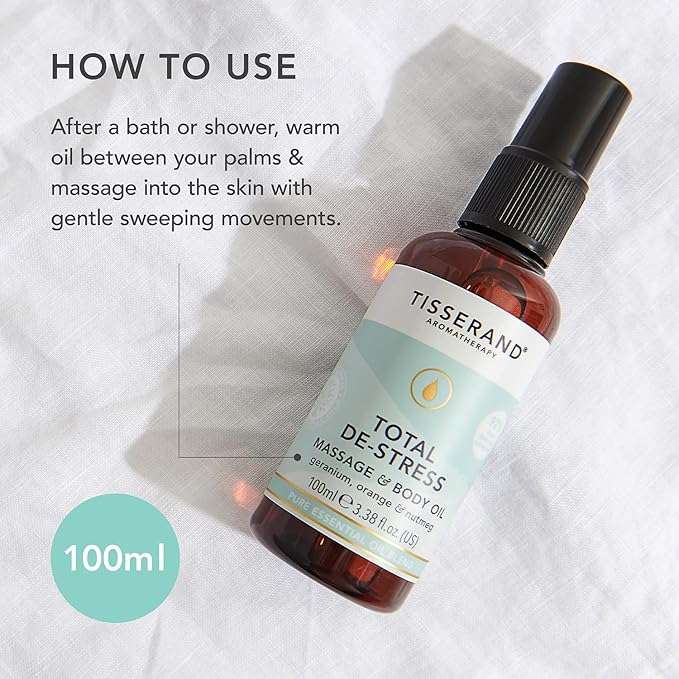Tisserand Aromatherapy Total DeStress Massage Body Oil Orange Geranium Nutmeg Essential Oil 100 Natural Pure Essential Oils 100ml - Image 5