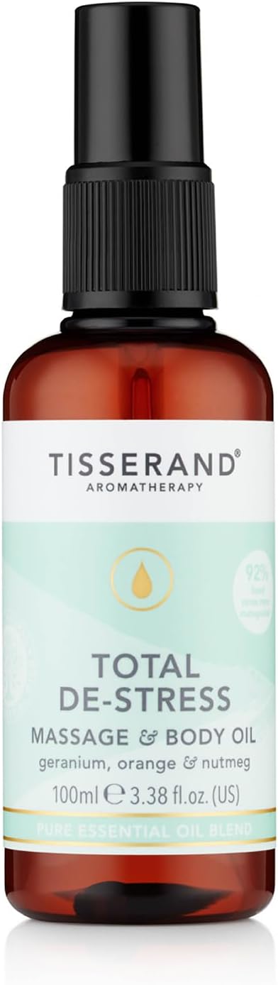 Tisserand Aromatherapy Total DeStress Massage Body Oil Orange Geranium Nutmeg Essential Oil 100 Natural Pure Essential Oils 100ml - Image 1