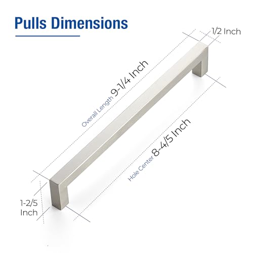 JOY DECOR 8 Pack Cabinet Handles81316 Inch Brushed Nickel Cabinet PullsKitchen Cabinet Handles Square Drawer Pulls Stainless Steel Drawer Hardware Handles 224mm Hole Centers - Image 3