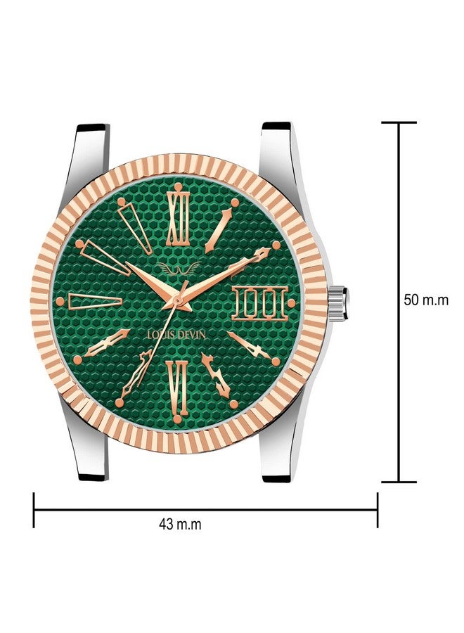 LOUIS DEVIN Stainless Steel Chain Analog Wrist Watch for Men (Green Dial) | LD-CP059-GRN