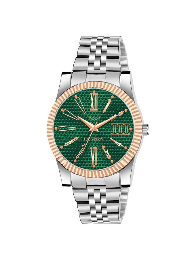 LOUIS DEVIN Stainless Steel Chain Analog Wrist Watch for Men (Green Dial) | LD-CP059-GRN