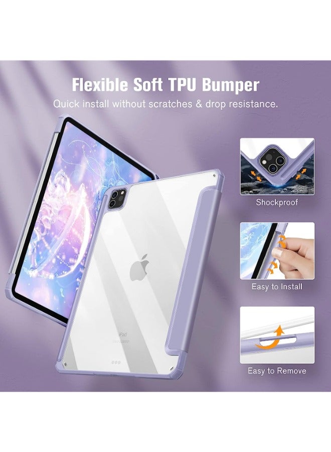 Case for (IP 11 PC) iPad Pro 11 inch, 2020/2021/2022, Pencil Compatible, Auto Wake/Sleep Case (Light Purple, Clear Back), TPU & PC - Image 5