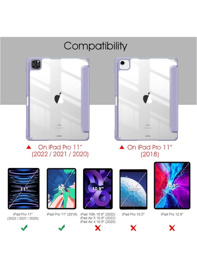 Case for (IP 11 PC) iPad Pro 11 inch, 2020/2021/2022, Pencil Compatible, Auto Wake/Sleep Case (Light Purple, Clear Back), TPU & PC - Image 2