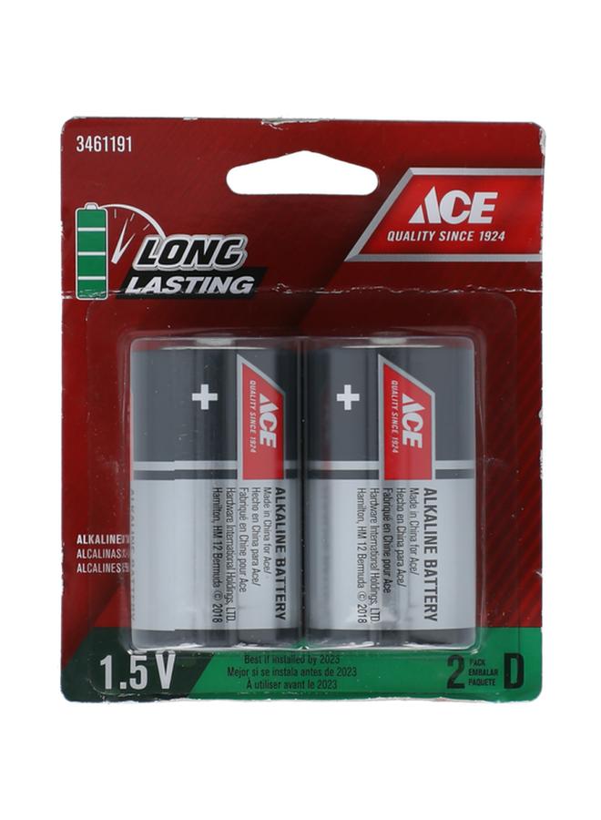 ACE 2-Piece 1.5V Alkaline D Battery Black and Silver LR20UD-2B 