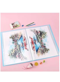 ومدي مجلد أوراق A3 Art Portfolio 30 صفحة ماسي للتخزين ، مجلدات للعرض التقديمي ، كتاب موثق لتقرير الأعمال الفنية ، مجلد ملفات كبير 12x16in (أزرق)  - Image 4