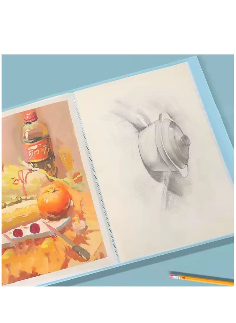 ومدي - مجلد أوراق A3 Art Portfolio 30 صفحة ماسي للتخزين ، مجلدات للعرض التقديمي ، كتاب موثق لتقرير الأعمال الفنية ، مجلد ملفات كبير 12x16in (أزرق) - Image 1