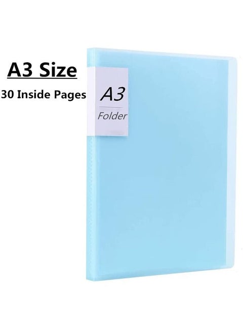 A3 Art Portfolio Folder 30 Pages Diamond Painting Storage Book, Presentation Folders Display Binder Book for Artwork Report Photo Large Portfolio Folder 12x16in (Blue)