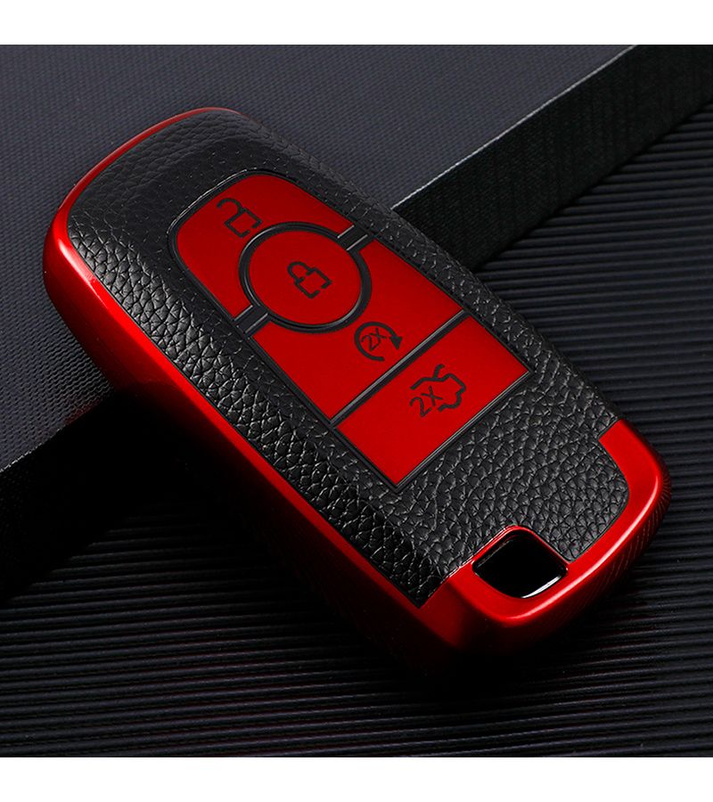 Red Leather Key Cover For Ford With Textured Wear Resistant And Scratch Proof Protection - Image 1