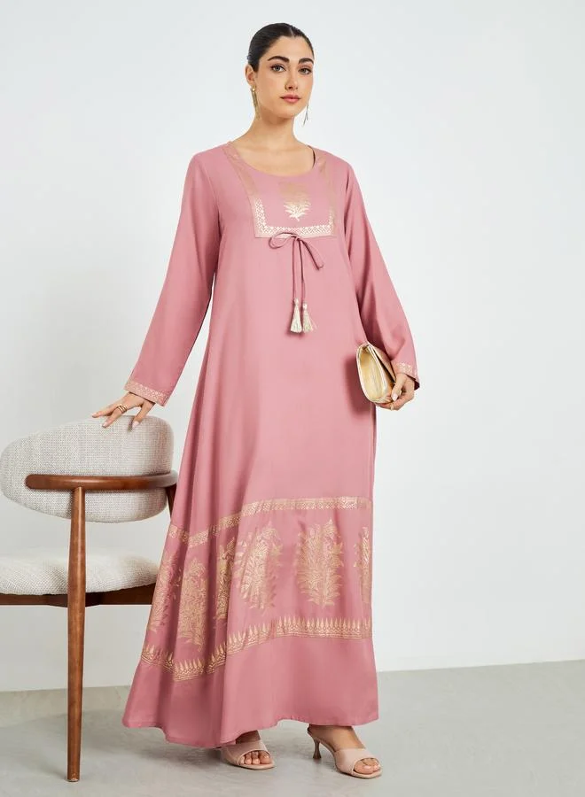 Pink Foil Print A-Line Jalabiya