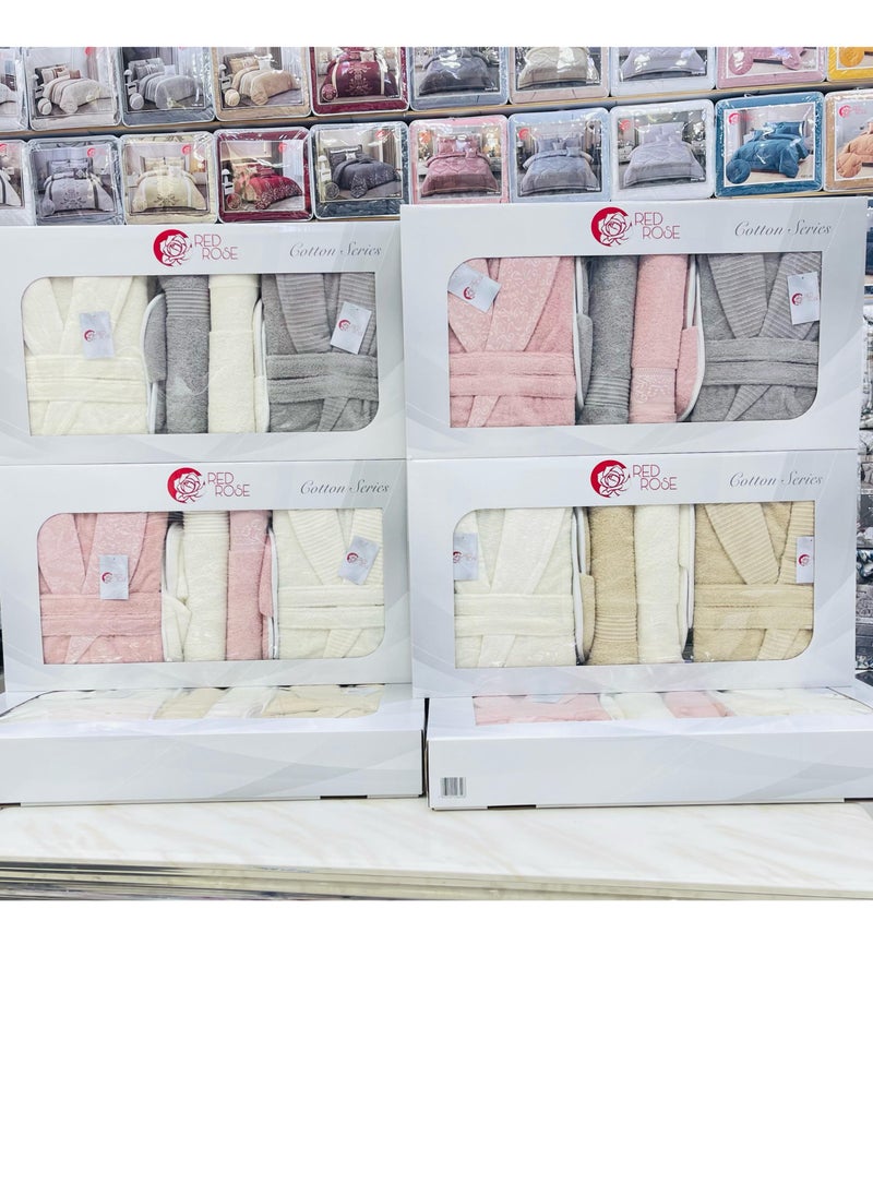 Red Rose Turkish Bathrobe Set of 11 Pieces With a Modern Design  - Image 2