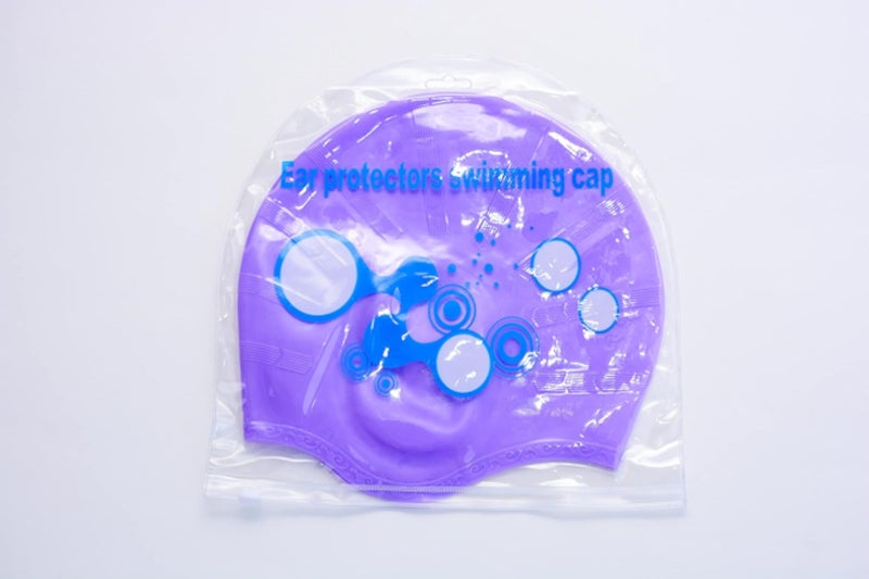 Durable silicone unisex swimming cap cover ears, 3d ergonomic purple