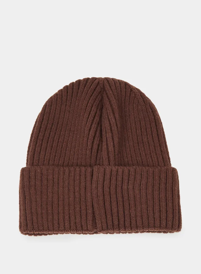 ستايلي Brown Ribbed Knit Beanie
