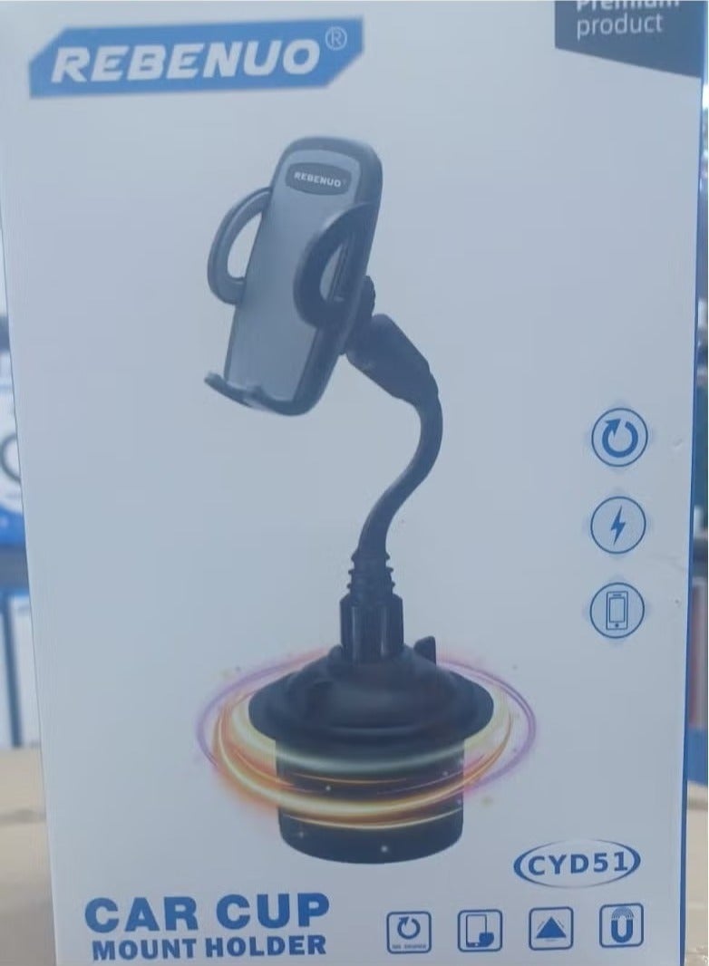 REBENUO 360° Rotating Gooseneck Car Phone Holder – Flexible Cup Holder Mount with Air Vent Option, Universal Fit for 50-90mm Devices – Compatible with All Smartphones – Black - Image 4