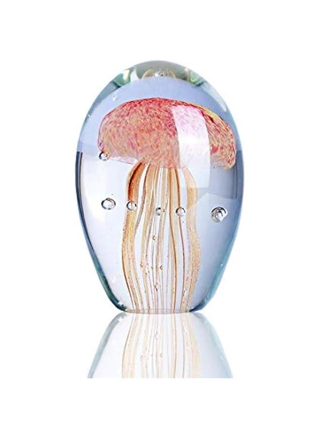 Blown Glass Jellyfish Figurines Collectibles Handmade Crystal Art Sea Animal Decor Paperweight Pink - Image 1