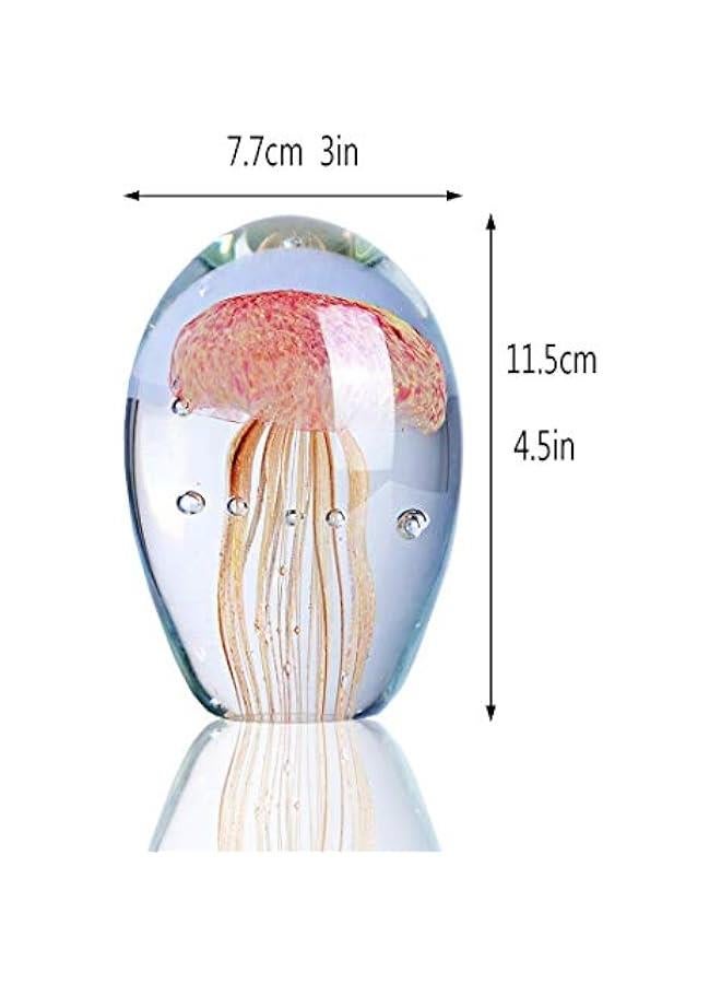 Blown Glass Jellyfish Figurines Collectibles Handmade Crystal Art Sea Animal Decor Paperweight Pink - Image 2
