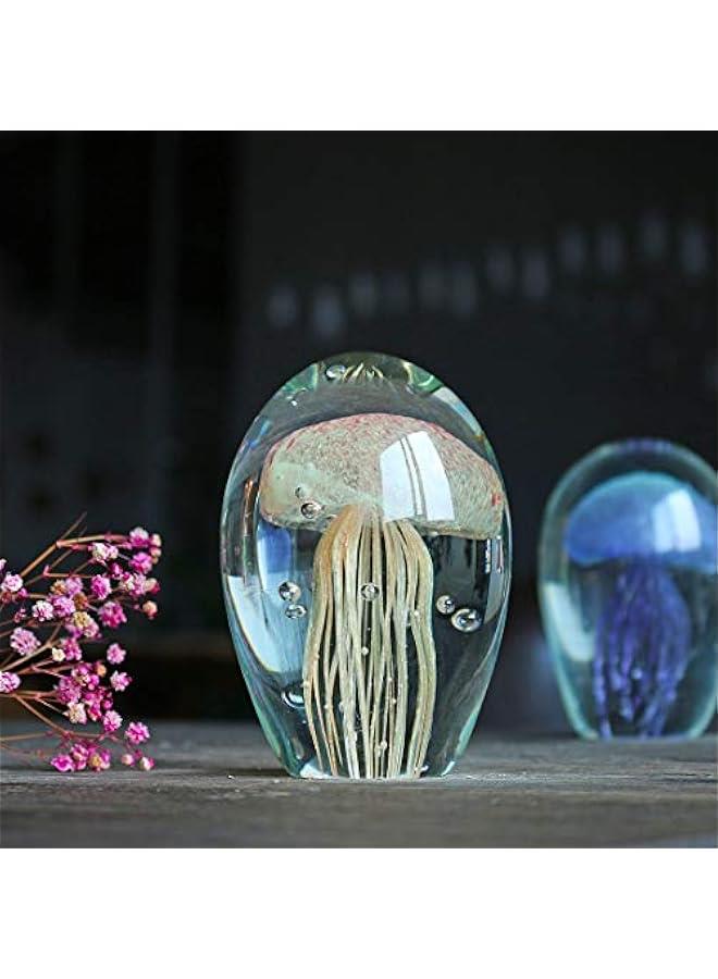 Blown Glass Jellyfish Figurines Collectibles Handmade Crystal Art Sea Animal Decor Paperweight Pink - Image 3