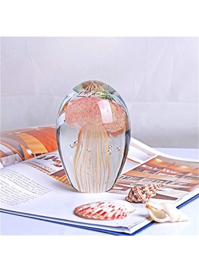 Blown Glass Jellyfish Figurines Collectibles Handmade Crystal Art Sea Animal Decor Paperweight Pink - Image 4