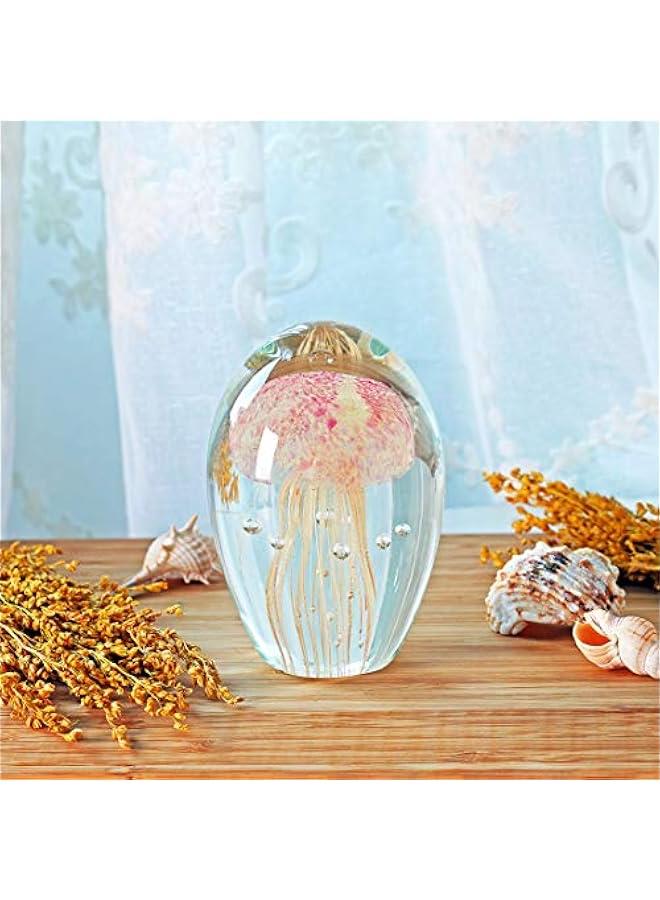 Blown Glass Jellyfish Figurines Collectibles Handmade Crystal Art Sea Animal Decor Paperweight Pink - Image 5
