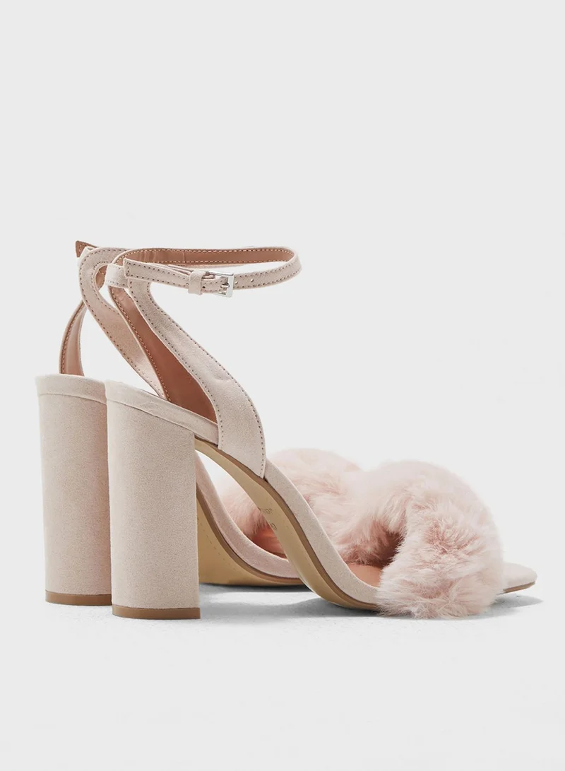 TOPSHOP Maison Faux Fur Block Heel Sandal