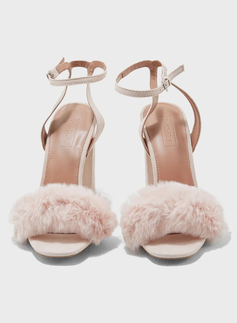 TOPSHOP Maison Faux Fur Block Heel Sandal