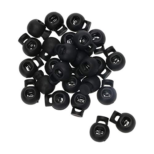 Shapenty Plastic Toggle Single Hole Spring Loaded Elastic Drawstring Rope Cord Locks Clip Ends Round Ball Shape Luggage Lanyard Stopper Sliding Fastener Buttons, Black, 25PCS - Image 1