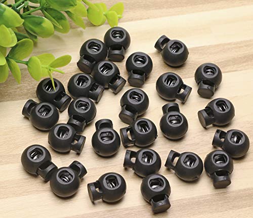 Shapenty Plastic Toggle Single Hole Spring Loaded Elastic Drawstring Rope Cord Locks Clip Ends Round Ball Shape Luggage Lanyard Stopper Sliding Fastener Buttons, Black, 25PCS - Image 5
