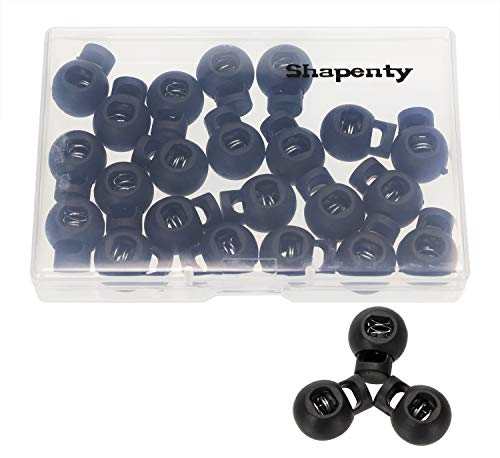 Shapenty Plastic Toggle Single Hole Spring Loaded Elastic Drawstring Rope Cord Locks Clip Ends Round Ball Shape Luggage Lanyard Stopper Sliding Fastener Buttons, Black, 25PCS - Image 2