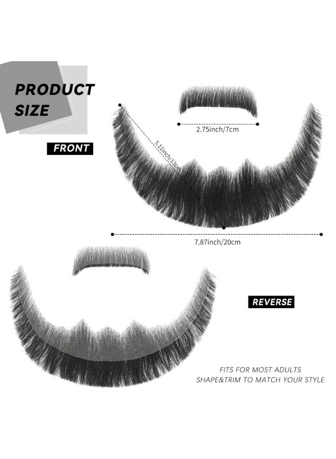 ShineDown Fake Mustache Handmade with Human Hair, Fake Full Beard Style with Larger Size and Fuller Look, Realistic Moustache with Soft Invisible Mesh for Costumes, Cosplay or Themed Parties - Image 2