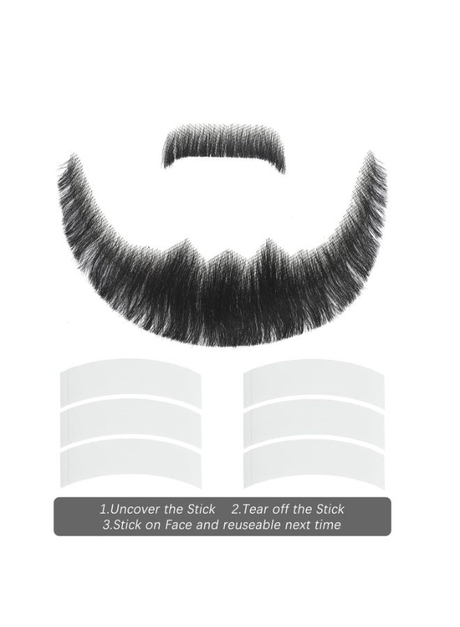 ShineDown Fake Mustache Handmade with Human Hair, Fake Full Beard Style with Larger Size and Fuller Look, Realistic Moustache with Soft Invisible Mesh for Costumes, Cosplay or Themed Parties - Image 3