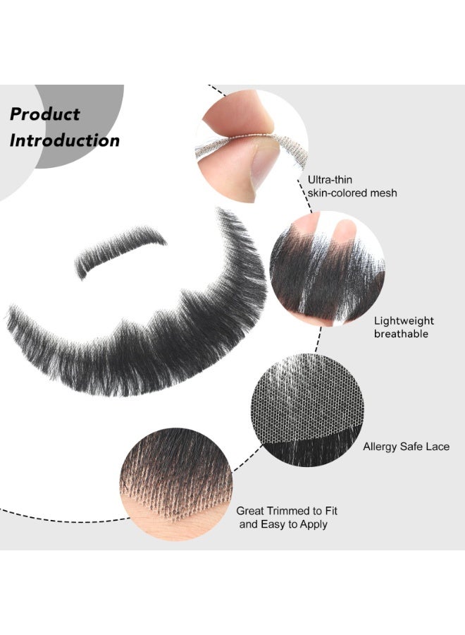 ShineDown Fake Mustache Handmade with Human Hair, Fake Full Beard Style with Larger Size and Fuller Look, Realistic Moustache with Soft Invisible Mesh for Costumes, Cosplay or Themed Parties - Image 4