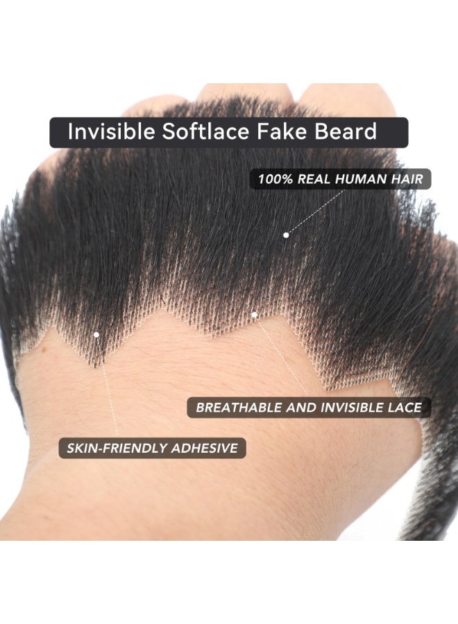ShineDown Fake Mustache Handmade with Human Hair, Fake Full Beard Style with Larger Size and Fuller Look, Realistic Moustache with Soft Invisible Mesh for Costumes, Cosplay or Themed Parties - Image 5